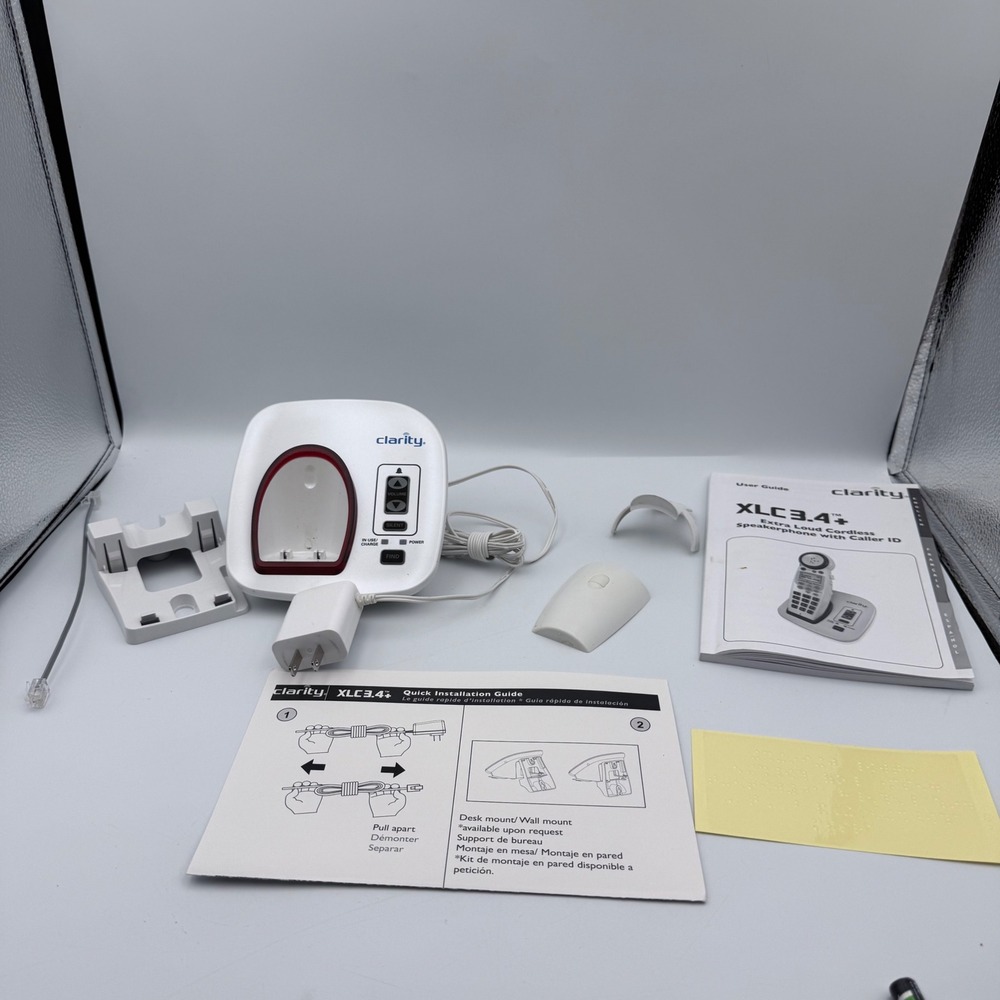 Clarity XLC3.4+ Extra Loud Cordless Phone Base Station & Parts White No Handset